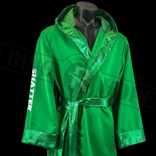 Lightweight satin boxing robe with a customizable hood