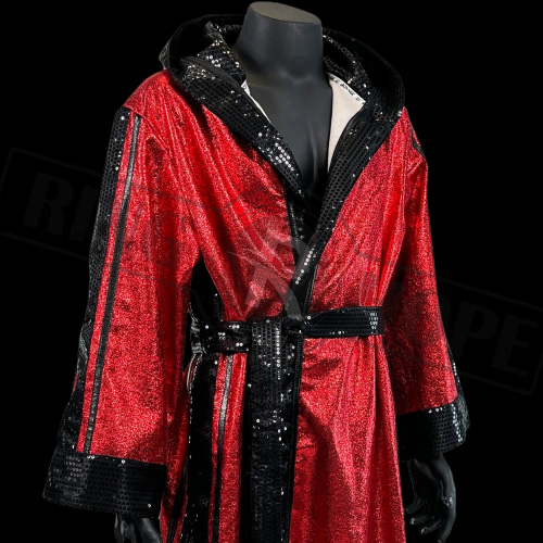 Personalized boxing robe with adjustable hood