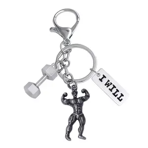 Fitness-themed keychain featuring a mini weight plate